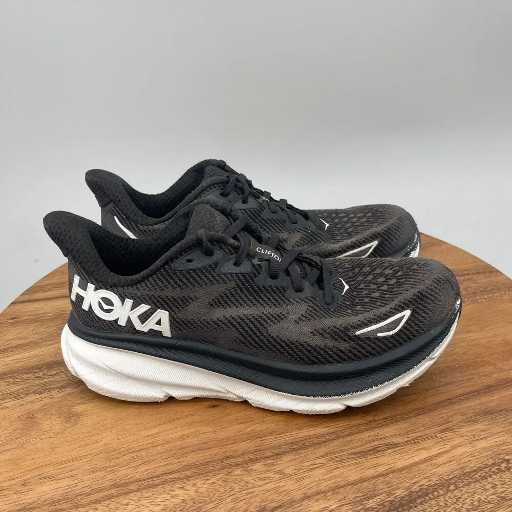 Hoka One One Clifton 9 Shoes Womens Size 8 B Black Running Comfort Walking Gym